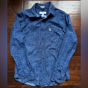 U.S. Polo Assn. Premium Cotton Blue Floral Print Long Sleeve Shirt Mens Medium